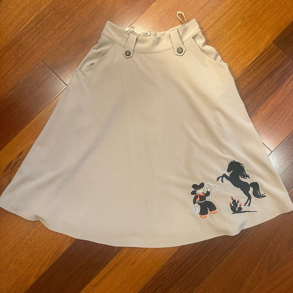 Voodoo Vixen Tan high waisted Swing Skirt with Black Horse Design